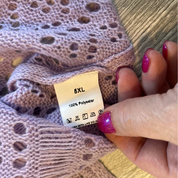 Women’s Crochet Purple Cover Up Shirt Top Temu Size 5XL = 22 US Knit Beach Boho - Picture 6 of 10